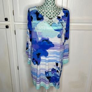 Alfani Blue PurpleTunic w/Silver Metal Embellishment at Collar & Bell Sleeves